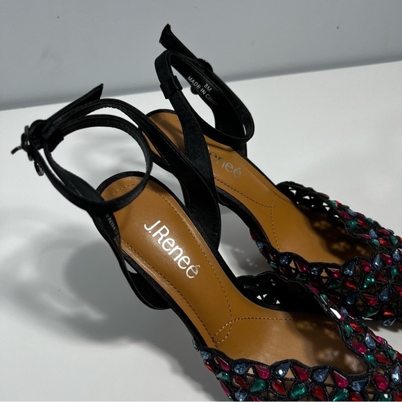 J. Renee Kamilo Black Satin Rhinestone Pumps Pointy Toe Memory Foam Insole 8M - Picture 9 of 13